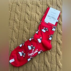New Happy Socks Holiday Gingerbread Red Crew Socks